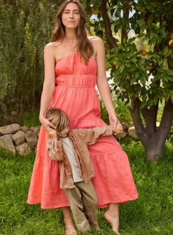 Bella Dahl Gathered Halter Midi Dress - Hibiscus Bloom- Long Dresses