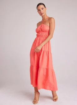 Bella Dahl Gathered Halter Midi Dress - Hibiscus Bloom- Long Dresses