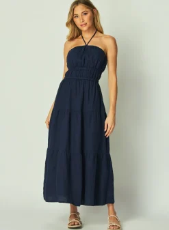 Bella Dahl Gathered Halter Midi Dress - Brazilian Navy- Long Dresses
