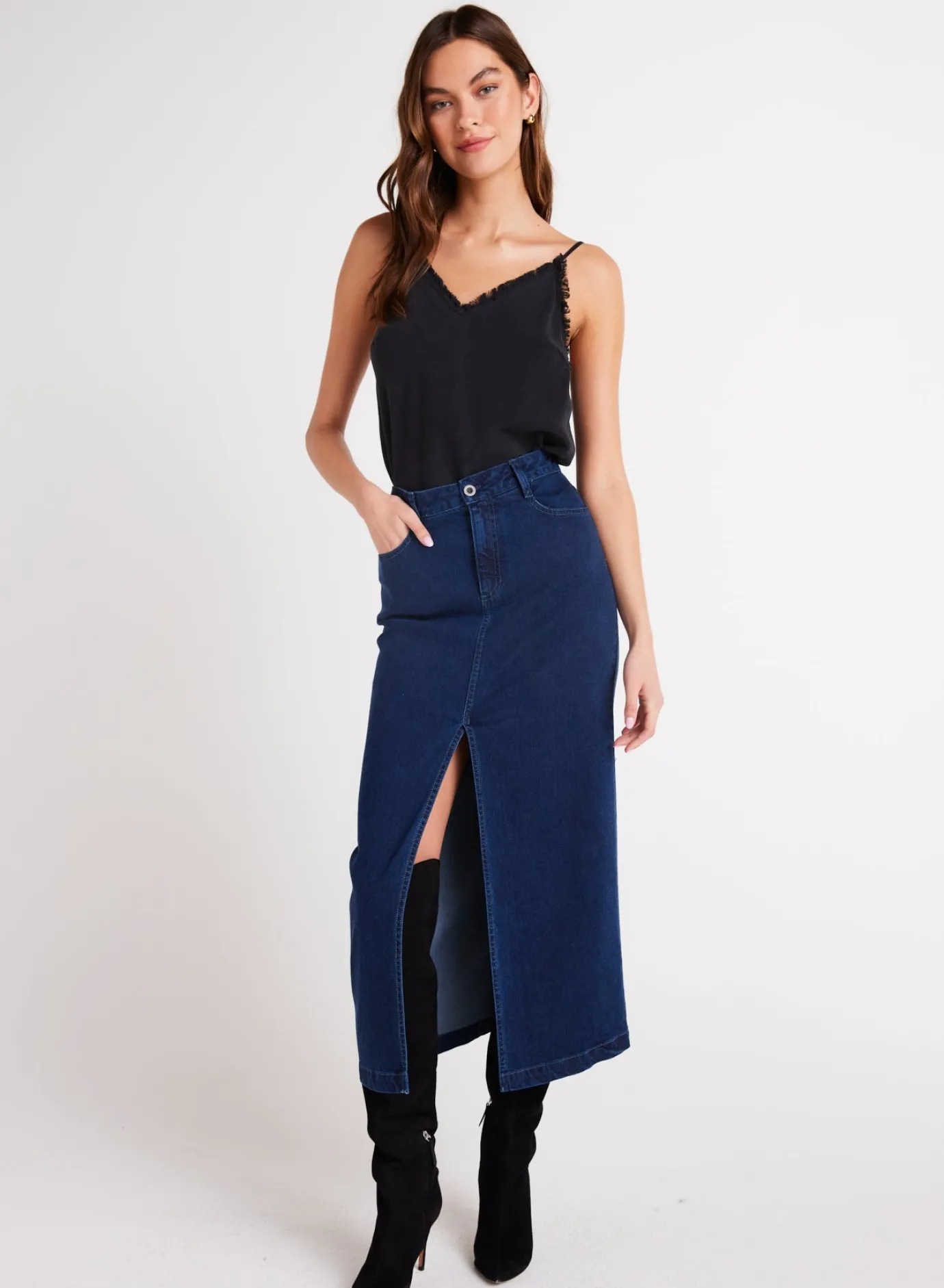 Bella Dahl Gia Front Slit Maxi Skirt - Indigo Twilight Wash- Skirts