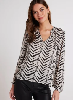 Bella Dahl Half Placket Pullover - Batik Chevron Print- Long Sleeve