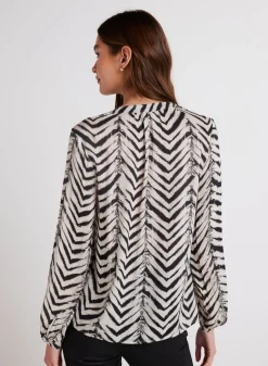 Bella Dahl Half Placket Pullover - Batik Chevron Print- Long Sleeve