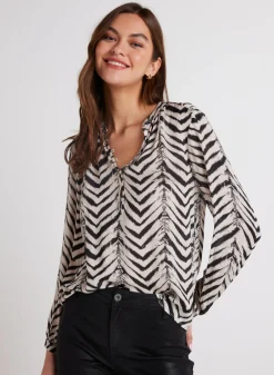 Bella Dahl Half Placket Pullover - Batik Chevron Print- Long Sleeve