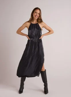 Bella Dahl Halter Neck Slip Dress - Black Shimmer- Long Dresses