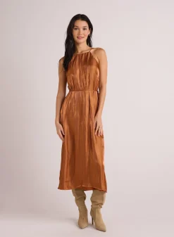 Bella Dahl Halter Neck Slip Dress - Ember Glow Shimmer- Long Dresses
