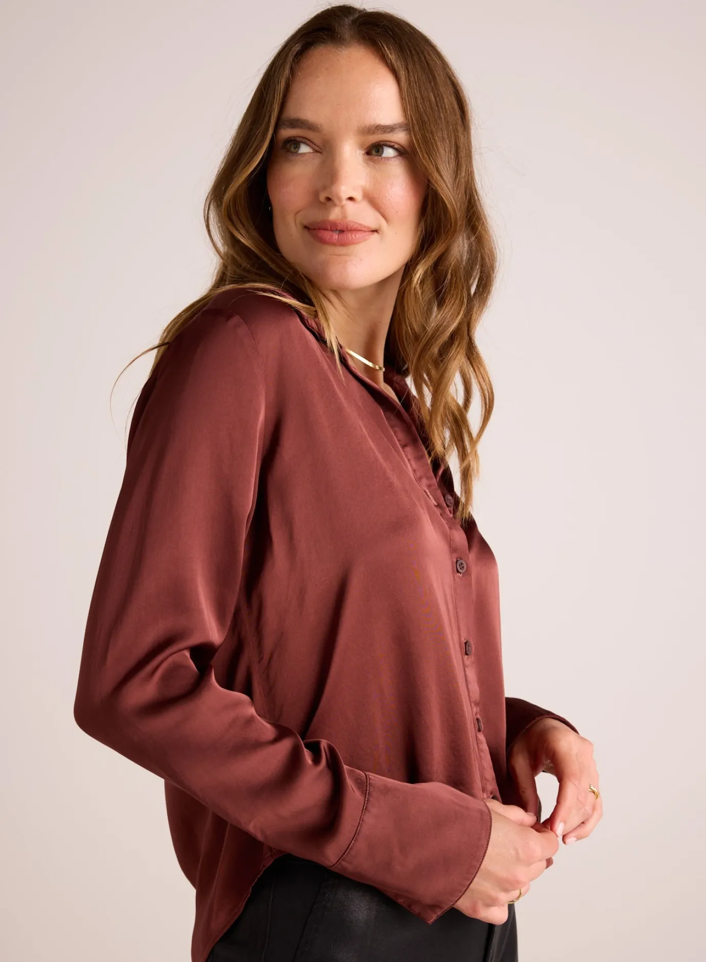 Bella Dahl High Low Hem Shirt - Brandy Wine- Long Sleeve