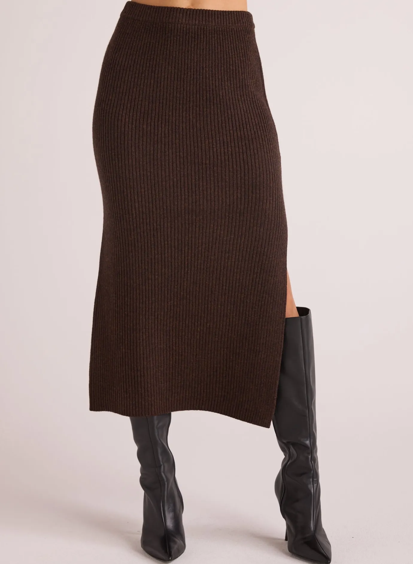 Bella Dahl Knit Skirt with Side Slit - Heather Brown- Skirts