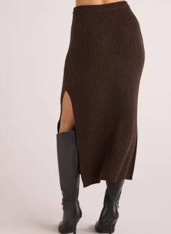 Bella Dahl Knit Skirt with Side Slit - Heather Brown- Skirts