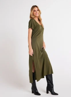 Bella Dahl Knit V-Neck Maxi Dress - Italian Herb- Essentials Dresses