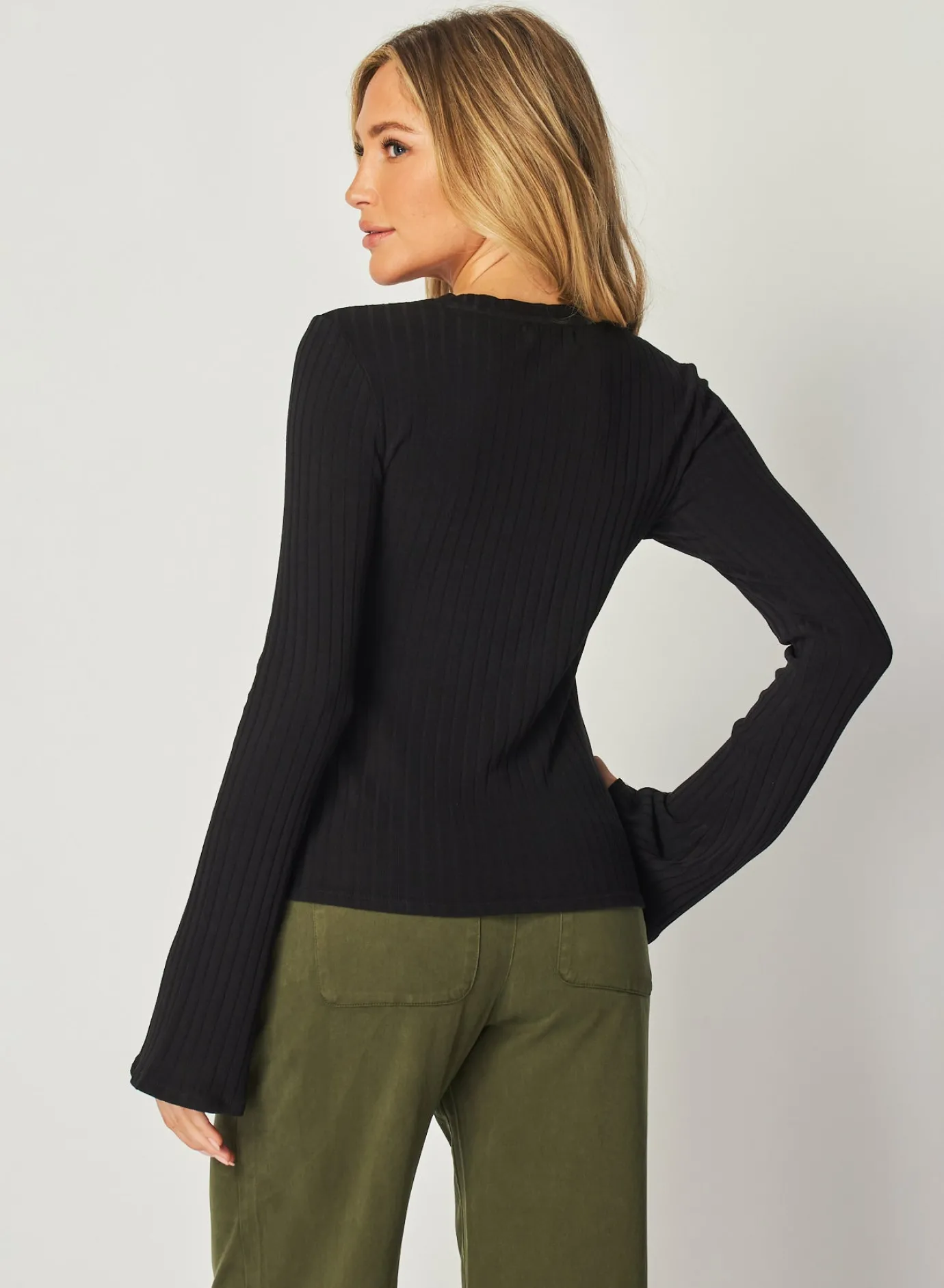 Bella Dahl Long Bell Sleeve Rib Crew Tee - - Long Sleeve