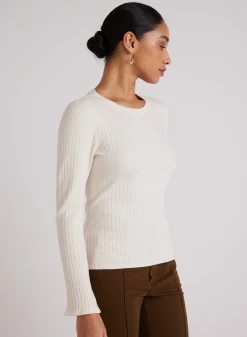Bella Dahl Long Bell Sleeve Rib Crew Tee - Winter White- Long Sleeve