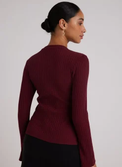 Bella Dahl Long Bell Sleeve Rib Crew Tee - Sweet Merlot- T-Shirts