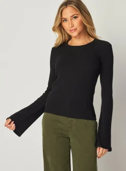 Bella Dahl Long Bell Sleeve Rib Crew Tee - - T-Shirts