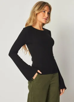 Bella Dahl Long Bell Sleeve Rib Crew Tee - - T-Shirts