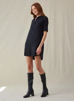 Bella Dahl Long Sleeve A-Line Shirt Dress - Vintage Black- Essentials Dresses