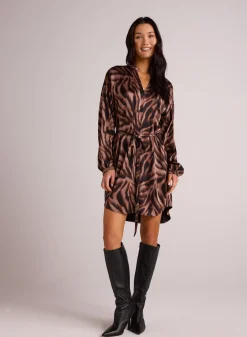 Bella Dahl Long Sleeve Belted Mini Dress - Hazy Woodland Print- Short Dresses