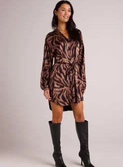 Bella Dahl Long Sleeve Belted Mini Dress - Hazy Woodland Print- Short Dresses