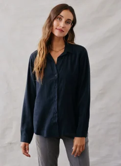 Bella Dahl Long Sleeve Classic Button Down - Vintage Black- Essentials Tops
