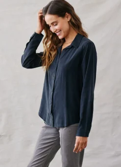 Bella Dahl Long Sleeve Classic Button Down - Vintage Black- Essentials Tops