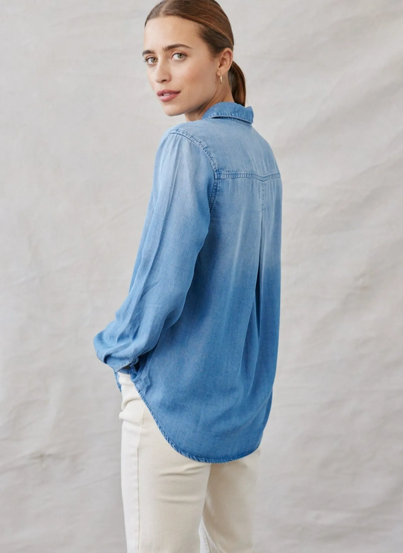 Bella Dahl Long Sleeve Classic Button Down - Medium Ombre Wash- Essentials Tops