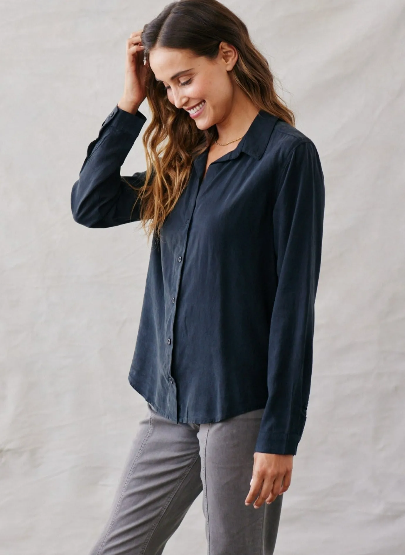Bella Dahl Long Sleeve Classic Button Down - Vintage Black- Button Down