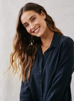 Bella Dahl Long Sleeve Classic Button Down - Vintage Black- Button Down