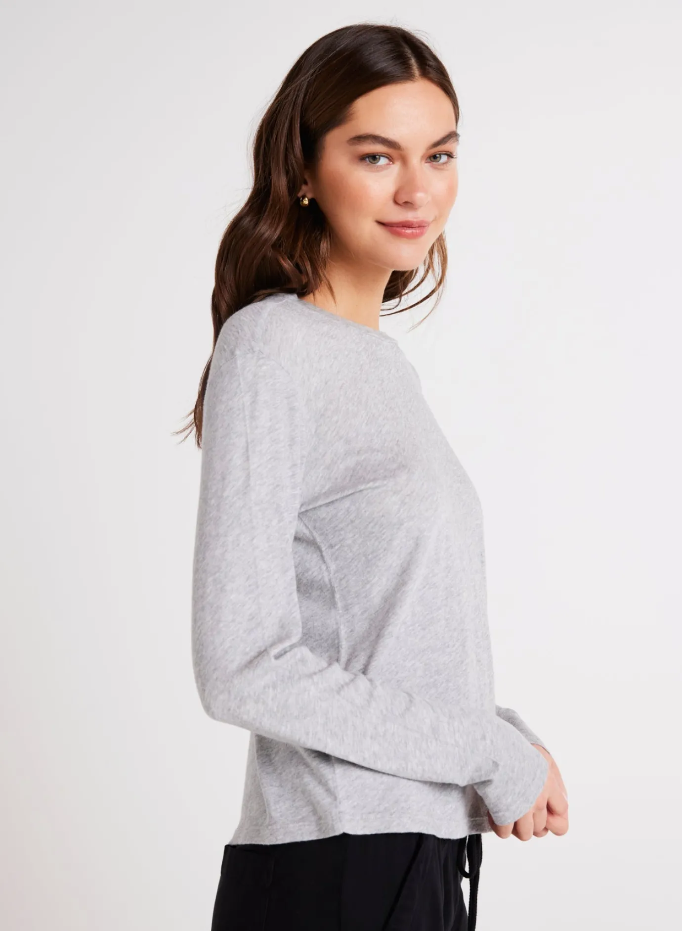 Bella Dahl Long Sleeve Crew Neck Tee - Heather Ash- Essentials Tops