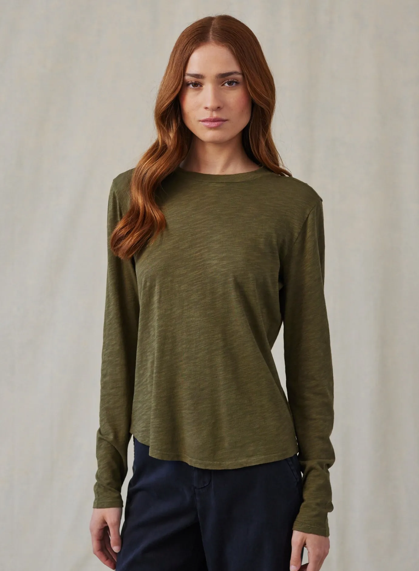 Bella Dahl Long Sleeve Crew Tee - Italian Herb- T-Shirts