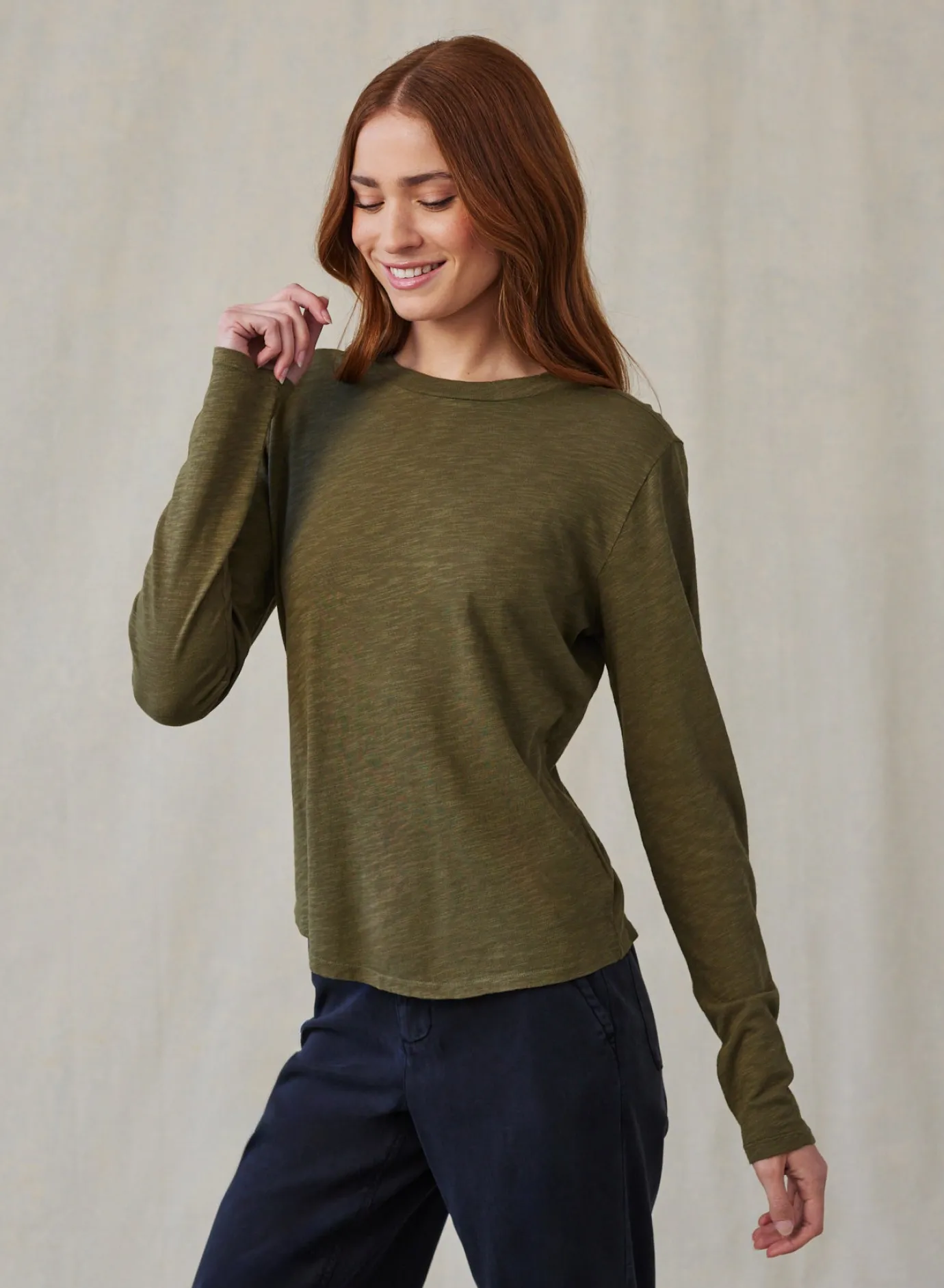 Bella Dahl Long Sleeve Crew Tee - Italian Herb- T-Shirts