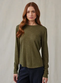 Bella Dahl Long Sleeve Crew Tee - Italian Herb- Essentials Tops