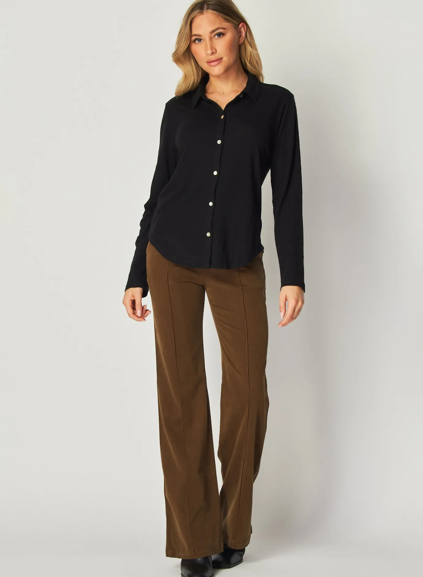 Bella Dahl Long Sleeve Knit Button Down - - Long Sleeve
