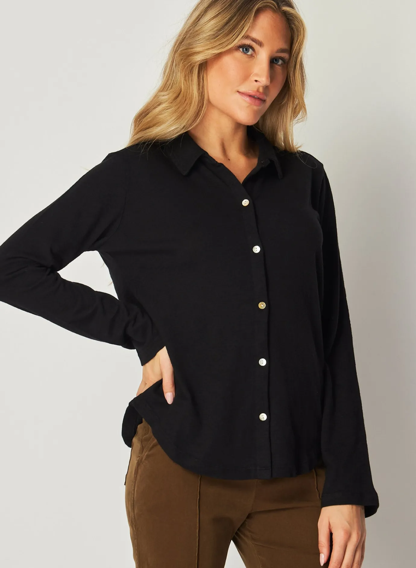 Bella Dahl Long Sleeve Knit Button Down - - Long Sleeve