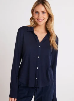 Bella Dahl Long Sleeve Knit Button Down - Endless Sea- Long Sleeve