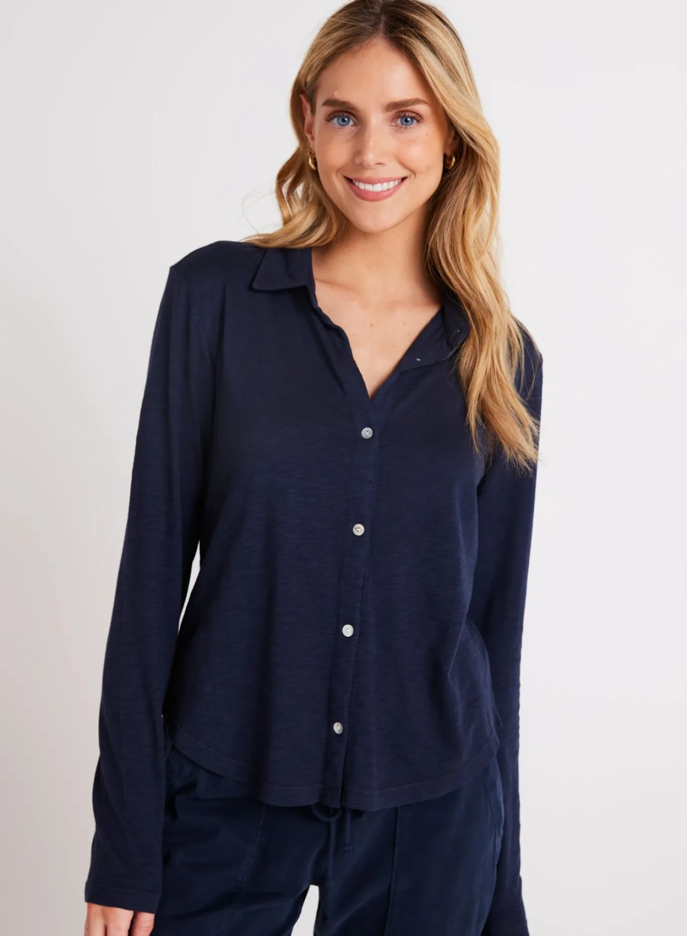 Bella Dahl Long Sleeve Knit Button Down - Endless Sea- Long Sleeve