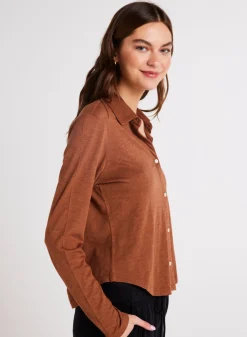 Bella Dahl Long Sleeve Knit Button Down - Twilight Gold- Seasonal Essentials