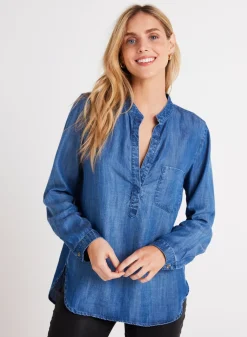 Bella Dahl Long Sleeve Pocket Henley - Moonlit Haze Wash- Long Sleeve
