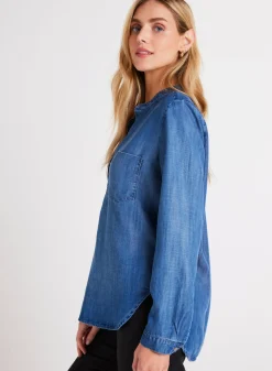 Bella Dahl Long Sleeve Pocket Henley - Moonlit Haze Wash- Long Sleeve