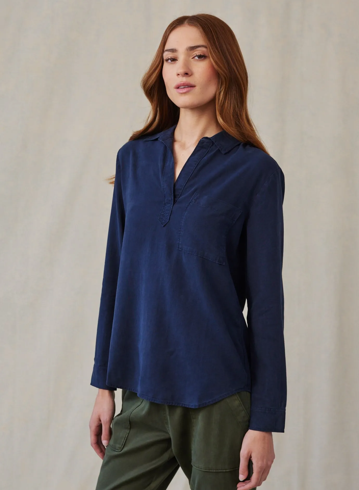 Bella Dahl Long Sleeve Pullover Tunic - Endless Sea- Essentials Tops