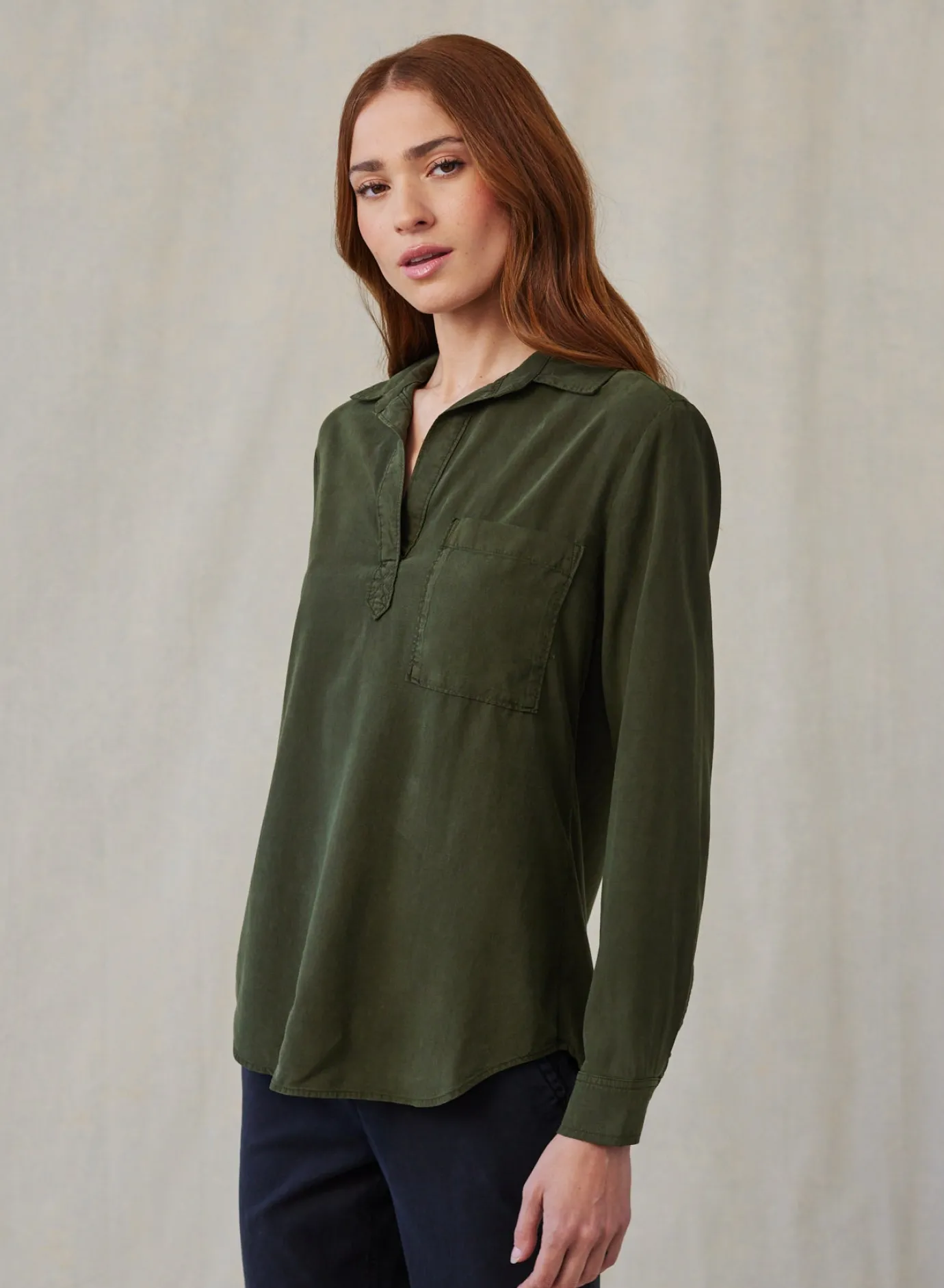 Bella Dahl Long Sleeve Pullover Tunic - Italian Herb- Essentials Tops