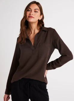 Bella Dahl Long Sleeve Pullover Tunic - Chestnut Brown- Essentials Tops