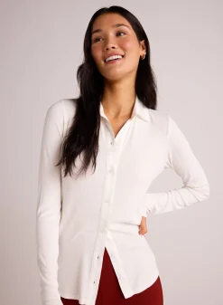 Bella Dahl Long Sleeve Rib Mix Shirt - Winter White- Button Down