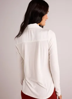 Bella Dahl Long Sleeve Rib Mix Shirt - Winter White- Button Down