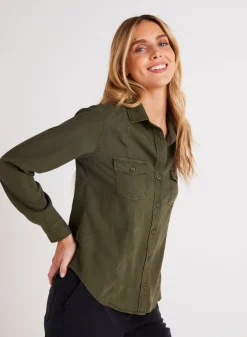 Bella Dahl Long Sleeve Seamed Shirt - Italian Herb- Long Sleeve