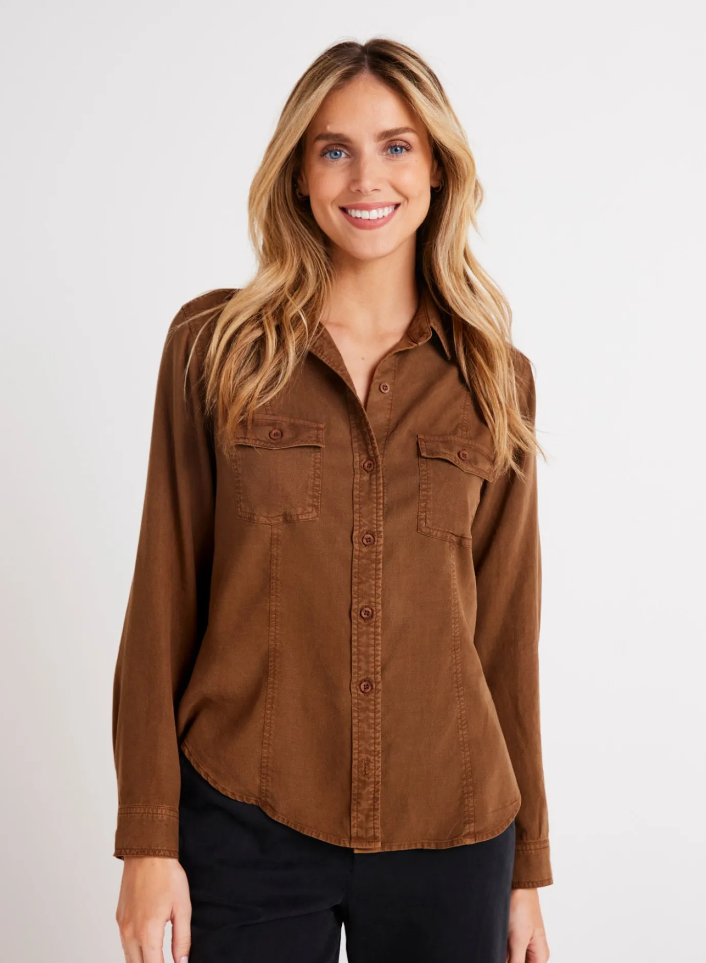 Bella Dahl Long Sleeve Seamed Shirt - Twilight Gold- Seasonal Essentials