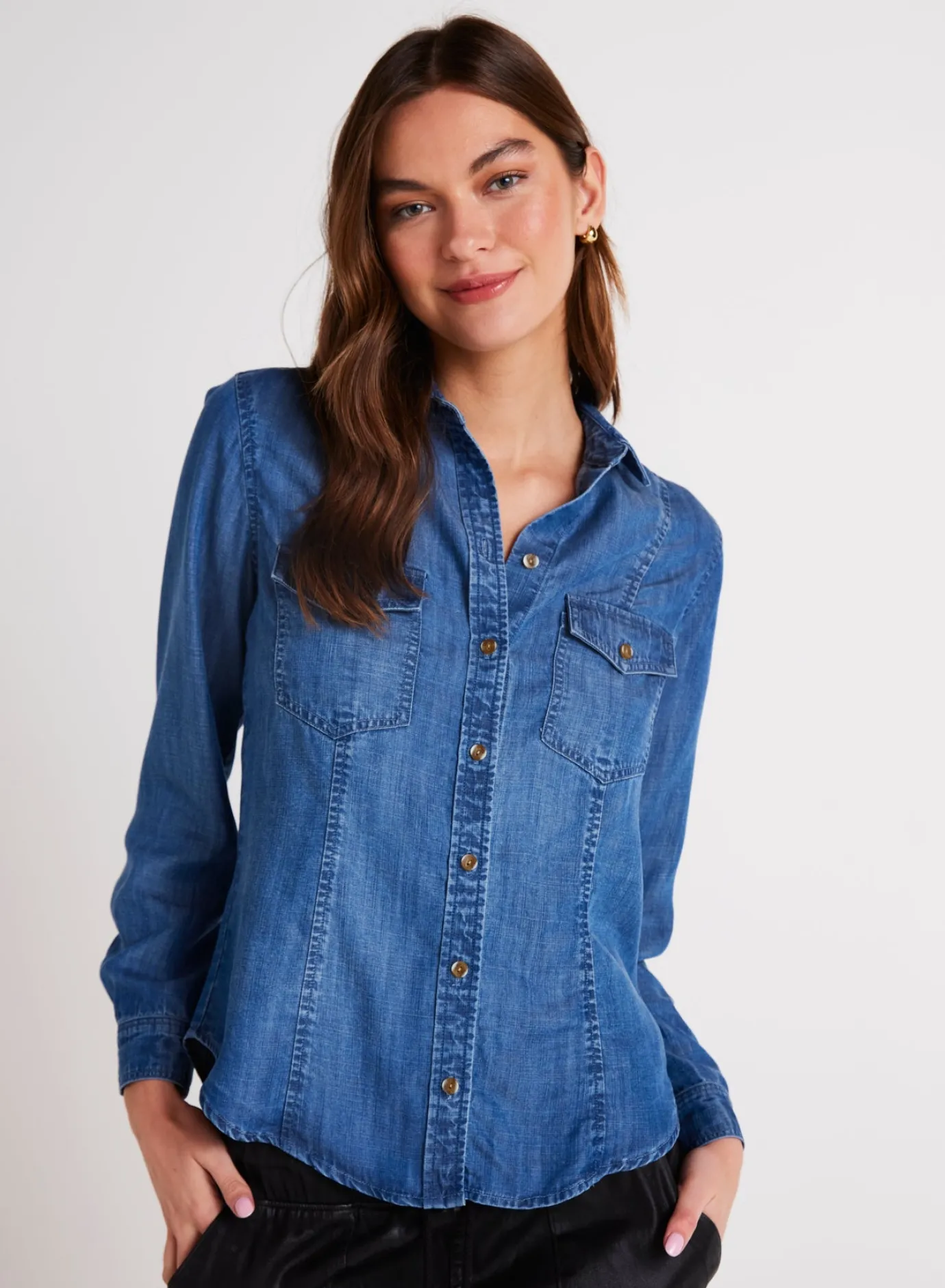 Bella Dahl Long Sleeve Seamed Shirt - Moonlit Haze Wash- Button Down