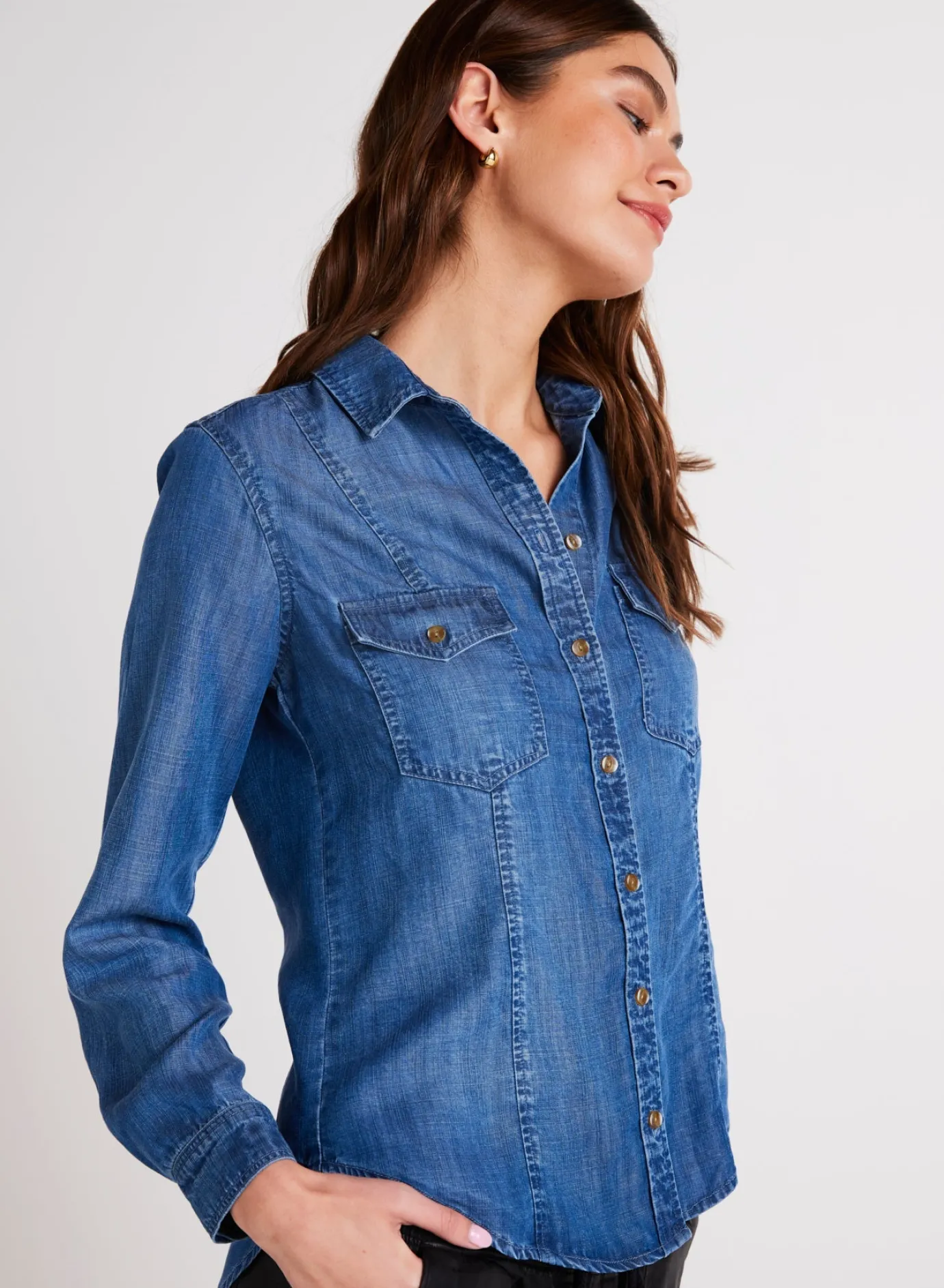 Bella Dahl Long Sleeve Seamed Shirt - Moonlit Haze Wash- Button Down