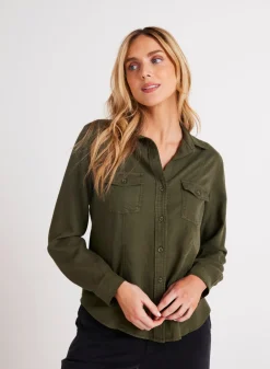 Bella Dahl Long Sleeve Seamed Shirt - Italian Herb- Seasonal Essentials