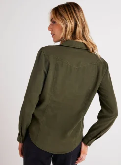 Bella Dahl Long Sleeve Seamed Shirt - Italian Herb- Seasonal Essentials