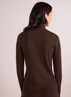 Bella Dahl Long Sleeve Turtleneck Sweater  - Heather Brown- Sweaters