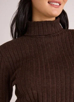Bella Dahl Long Sleeve Turtleneck Sweater  - Heather Brown- Sweaters